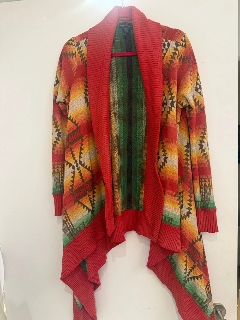 Polo by Ralph Lauren Red Multi Aztec Open-Front Shawl Cardigan